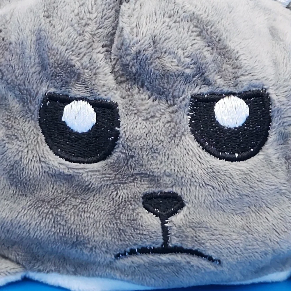 Reversible White Gray Moody‎ Happy Angry Bunny Plush Toy - CLEAN